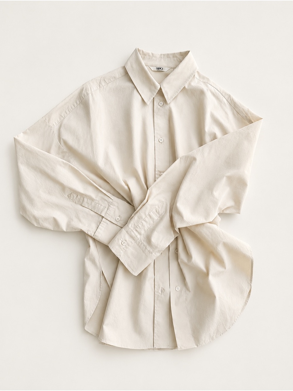 Women's Oversized Relaxed Cream Cotton 100% Poplin Button-Down Shirt